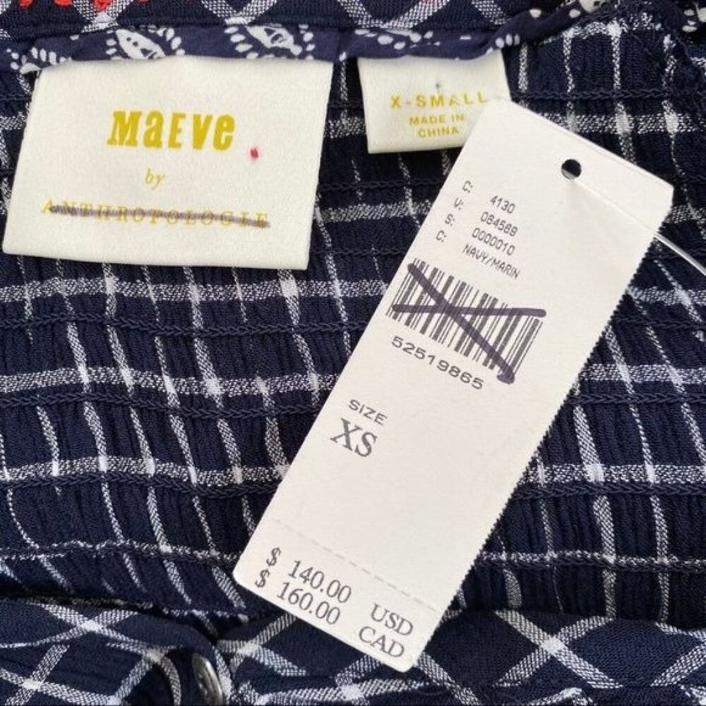 Anthropologie Maeve Sara Smocked Shirtdress in Navy Size XS NWT - Picture 12 of 14